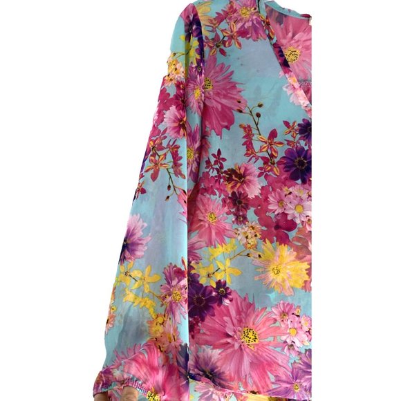 AGACI A'Gaci Women's Small Top Sheer Floral Boho 3/4 Sleeve Blouse USA Made - Picture 3 of 12